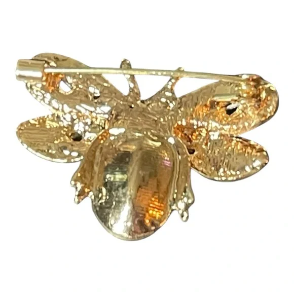 🐝 Vintage-Inspired Bee Brooch – Gold & Rhinestone Insect Pin (1.5”) - Picture 4 of 8